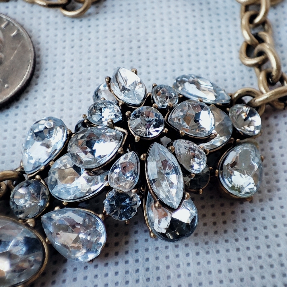 J. Crew Formal Clear Rhinestone Statement Necklace With Dust Bag Formal Bridal - Picture 12 of 16